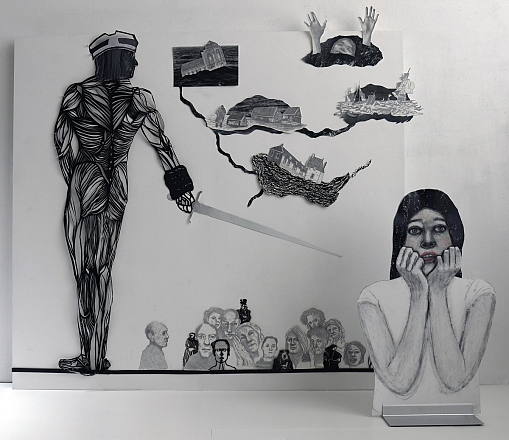 Egbarta MARY`S DROOM, 2022, 190x200 cm, getekende collage/ / installatie 